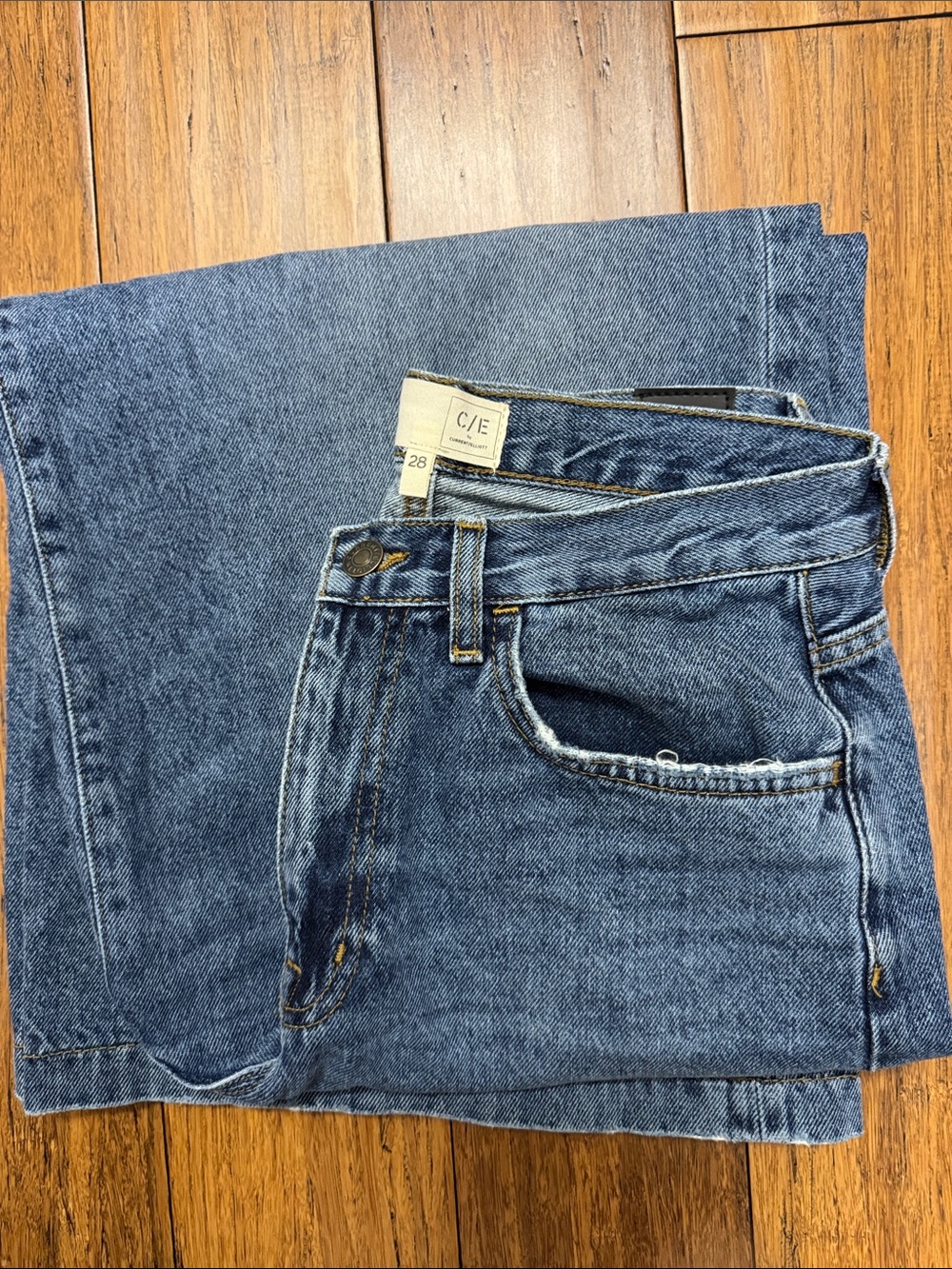 C/E by Current/Elliott Wide-Leg crop denim Jeans in Medium Blue Wash